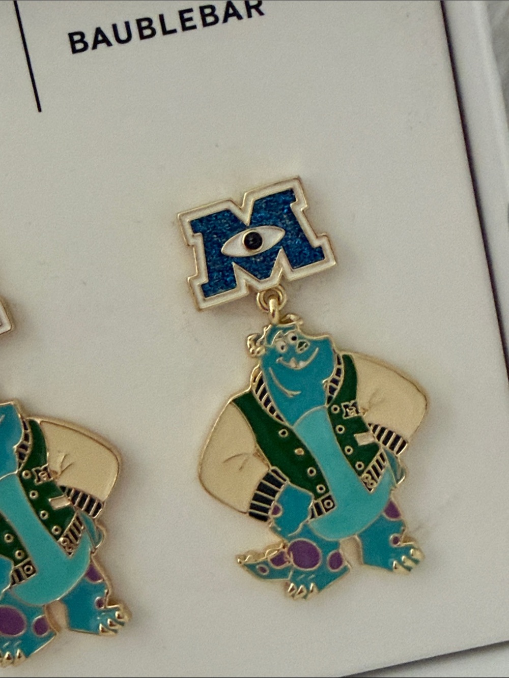 PIXAR x BaubleBar Monsters University Sulley Dangle Earrings - Blue/Green/Gold - Picture 2 of 3